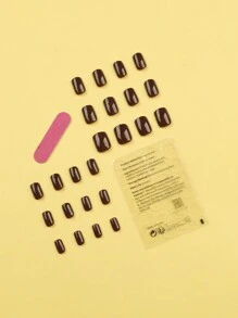 24 件中性短椭圆形指甲棕色实心指甲压指甲水晶指甲假指甲美甲套装包括 1 张粘合片和 1 个迷你锉刀，非常适合日常佩戴美甲用品 - 巧克力棕 - 查看 2