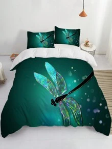 3 Pieces Dragonfly Print Comforter Cover Set (1 Comforter Cover + 2 Pillowcase), Rustic Aesthetics Animal Bedding Set, Bedroom Room Decor, Soft, Comfortable And Breathable - Multicolor - View 1