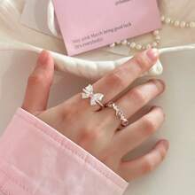 1pc Sweet Bow Knot Open Ring Suitable For Women's Daily Wear Valentines