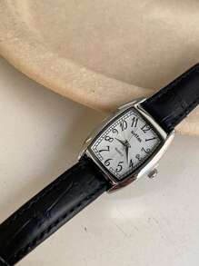 sottas New Fashion Square Mini Barrel Women's Watch, Korean Style Simple Numeric Dial, Casual Versatile Retro Quartz Ladies Student Leather Band Quartz Wristwatch - Black - View 2