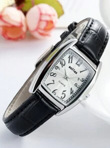 sottas New Fashion Square Mini Barrel Women's Watch, Korean Style Simple Numeric Dial, Casual Versatile Retro Quartz Ladies Student Leather Band Quartz Wristwatch - Black - View 5