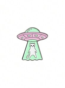 1只可愛卡通貓外星人ufo造型胸針,適合男女日常佩戴