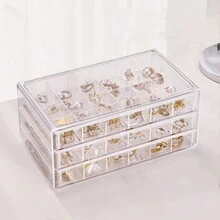 珠寶收納盒具有多個層和隔層,可放置耳環、戒指和項鍊,防塵攜帶顯示盒 - 無色 - 查看 4