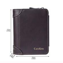 新款防磁RFID男士復古錢包，多功能高容量三折拉鍊卡套，適用於學生和年輕人，時尚款式具有多個卡槽和口袋，適用於男孩 - 摩卡棕 - 查看 3