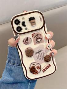 Funda de teléfono con protección de cámara 3D de café lindo estilo coreano compatible con iPhone 15 16 14 13 12 11 Pro Max X XS XR 7 8 Plus SE, funda suave a prueba de agua, a prueba de golpes y resistente a arañazos - Albaricoque - Ver 4