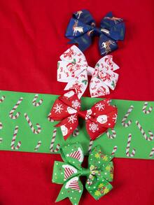 12pcs Girls' Christmas/ Halloween Printed Ribbon Hair Clips For Holiday Party(random Colors) - Multicolor - View 3