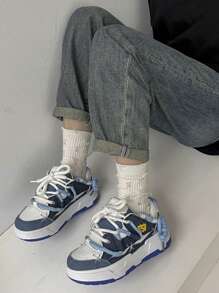 Giày thể thao thời trang giản dị hợp thời trang mới cho nữ Xuân Thu, Giày mũi tròn cổ thấp thoải mái thể thao phong cách đường phố - Màu xanh lam - Xem 3