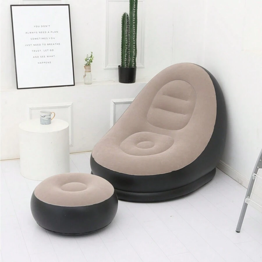 1pc Thickened Inflatable Sofa With Footstool, Comfortable Slouchy Sofa For Outdoor Use - Coffee Brown - View 1