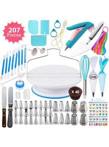 207pcs Cake Turntable Decorating Stand Cream Piping Baking Tool Set - Multicolor - View 1