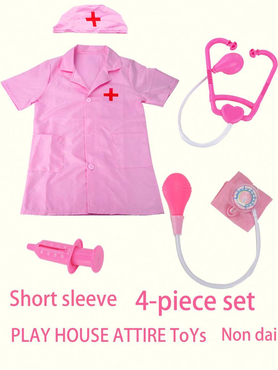 4er-Set rosa Arzt Rollenspielset (Krankenschwester Uniform + Stethoskop + Spritze + Blutdruckmessgerät) Spielzeugset für Kinder, Mädchen Rollenspiele mit Spritzen und Stethoskop