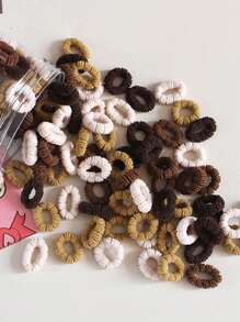 100 条随机颜色迷你发带，罐装，适合女士使用，适合绑发，不伤头发和拇指，弹性好，适合 DIY 发饰马尾辫发绳