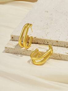 1pair Classic Vintage Copper Jewelry Women's Fashionable Hoop Earrings - Yellow Gold - View 3