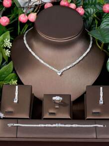 1 bộ Thanh lịch Khối Zirconia  Hình vuông Trang trí Bộ trang sức , Thích hợp Đối với Của phụ nữ Buổi tiệc Mặc - Bạc - Xem 1