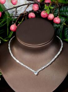1 bộ Thanh lịch Khối Zirconia  Hình vuông Trang trí Bộ trang sức , Thích hợp Đối với Của phụ nữ Buổi tiệc Mặc - Bạc - Xem 4