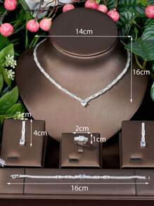 1 bộ Thanh lịch Khối Zirconia  Hình vuông Trang trí Bộ trang sức , Thích hợp Đối với Của phụ nữ Buổi tiệc Mặc - Bạc - Xem 6