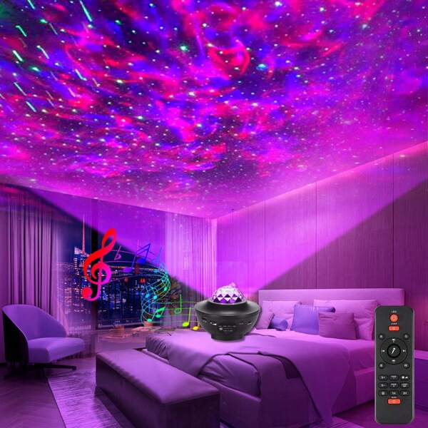 1pc Led Water Wave Starry Sky Effect Remote Control Night Light, Romantic Party Atmosphere Light