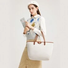 BOSTANTEN Nylon Tote Bag for Women Purses and Handbags Top Handle Ladies Shoulder Bags with Zipper - màu be & nâu - Xem 1