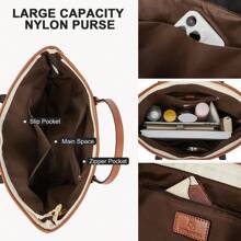 BOSTANTEN Nylon Tote Bag for Women Purses and Handbags Top Handle Ladies Shoulder Bags with Zipper - màu be & nâu - Xem 4