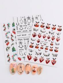 3 件聖誕雪花美甲貼紙貼花自黏指甲用品節日美甲設計裝飾配件 - 彩色 - 查看 3