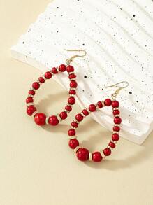 Fashionable Beaded Teardrop Dangle Earrings - Red - View 2
