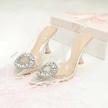 JENN ARDOR Women's Slingback Pumps Pointed Closed Toe Transparent Heels With Rhinestones Comfortable Clear Stiletto Strappy High Heeled Sandals Wedding Dress Shoes Valentines - 銀色 - 查看 1