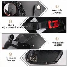 Uchoose哈雷啟發復古原創半桶式摩托車頭盔,男女通用 - 杏色 - 查看 3