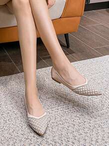 法式尖头浅钻女平底鞋、四季皆宜的软底平底鞋、优雅尖头水钻船鞋、女式低帮珍珠鞋、百搭舒适半身裙、仙女风平底鞋 - 香檳色 - 查看 2