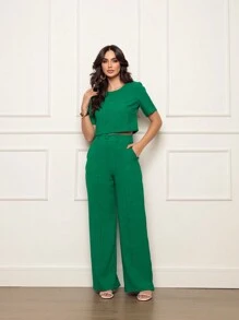 Women Two-piece Outfits - Dark Green - View 1