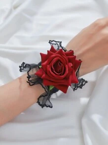 1 Ramillete De Muñeca Con Flor De Rosa Burdeos Con Banda Elástica, Ideal Para Bodas Y Fiestas - Multicolor - Ver 2