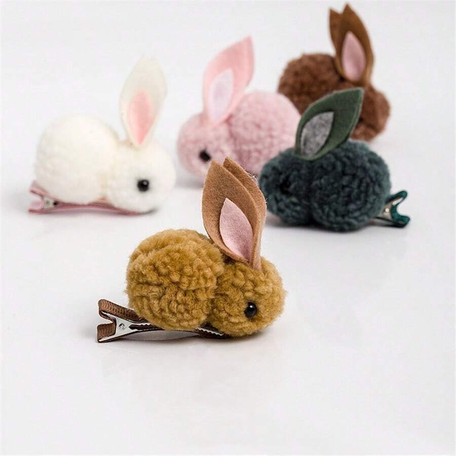 5 Piezas/set Presillas De Pelo De Conejo Adorable De Peluche Para Niñas - ¡el Accesorio Perfecto Para Niños! - Multicolor - Ver 1