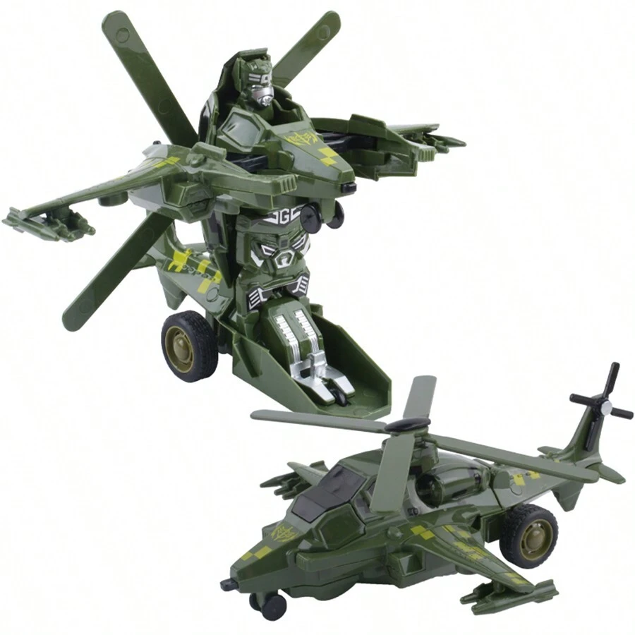 Transforming Robot War Vehicles: Armed Helicopter & Robot Car, Boys' Inertial Toy - Army Green - View 1