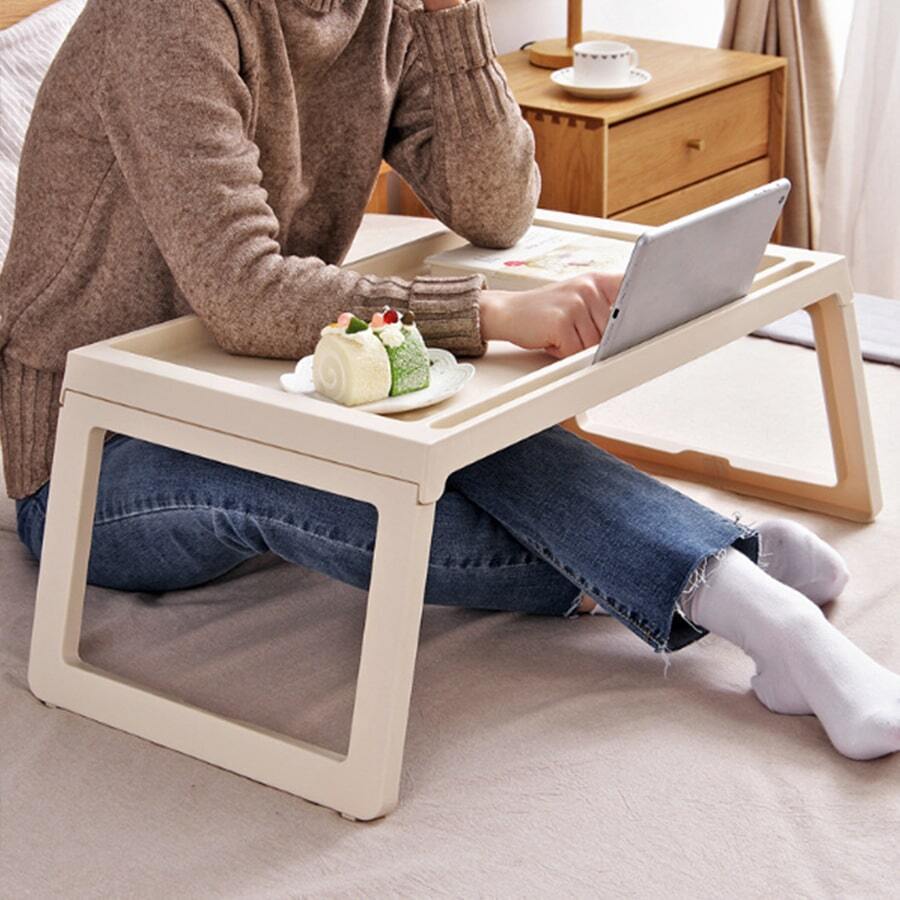 1 Unidad, Mesa Plegable De 1 Pieza, Escritorio Para Cama, Mesa Para Ordenador Portátil, Adecuada Para Dormitorios De Estudiantes Y Mesas Varias Para Sala De Estar - Beis - Ver 1