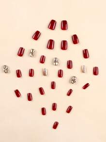 30入組酒紅色3d指甲藝術,附有鑽石裝飾、1支果凍膠和1個指甲文件 - 彩色 - 查看 3