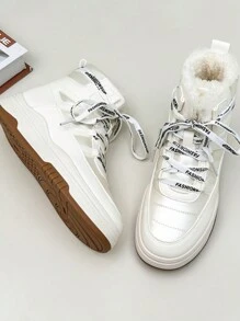 女士時尚舒適百搭高幫暖和雪地靴,新款休閒加厚底雪地靴,帶毛绒内衬 - 米色 - 查看 2