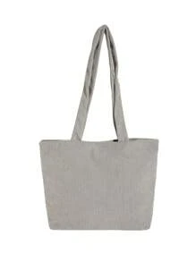 Quý cô Thanh lịch Vải to sợi Màu thuần Túi xách tay , Túi Bucket , Dung lượng lớn Túi tote đeo vai - Xám - Xem 3