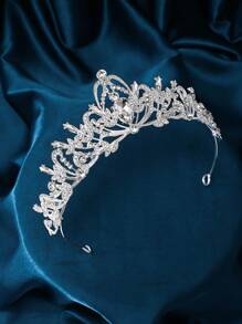 1 件金属优雅派对头饰，奢华巴洛克水晶婚礼新娘皇冠头带，新娘发夹配饰，婚礼礼物 - 銀色 - 查看 4