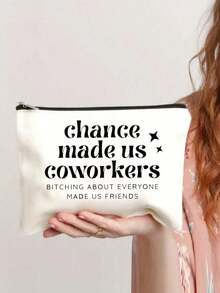 1個"機會使我們成為同事"紋路有趣化妝包，最好的朋友禮物口紅包最好的朋友生日化妝袋女性化妝包禮物，尤其適合作為聖誕節朋友禮物，聖誕禮品袋收納大容量零錢包 - 白色 - 查看 3