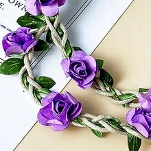 1 件紫色手工編織藤蔓髮花環,適合學習走路的幼兒女孩,非常適合拍攝、公主主題派對或日常使用 - 紫色 - 查看 3