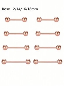 CIZME 1套裝的8入組14g不銹鋼舌頭&乳環帶水鑽穿孔首飾適合男人及女人,銀,條形: