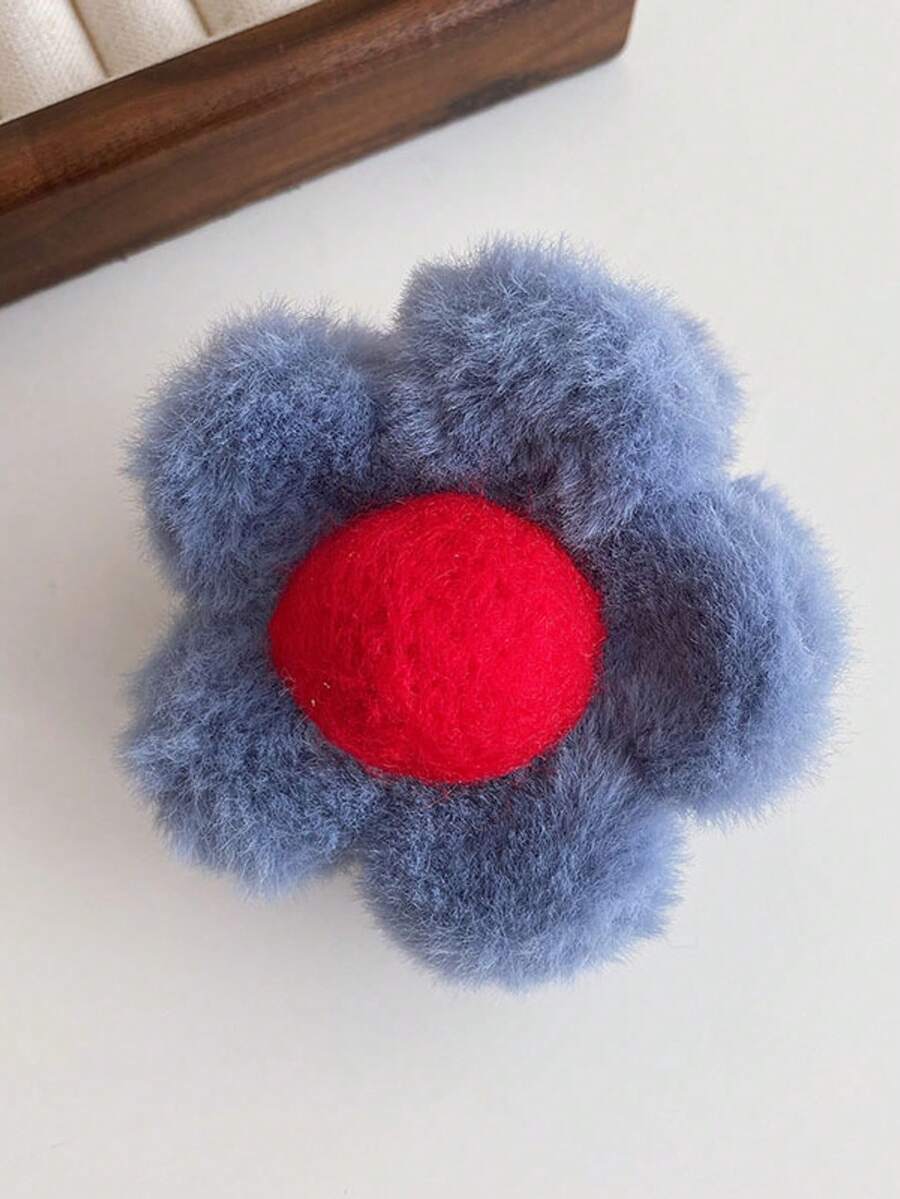 1pc Women's Blue Flower Hair Claw For Daily Use In Autumn And Winter - Blue - View 1