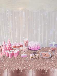 1pc Laser Disposable Tablecloth 137 * 274cm, Party Desktop Decoration, Valentine's Day Outfit, Rose Gold - Rose Gold - View 4