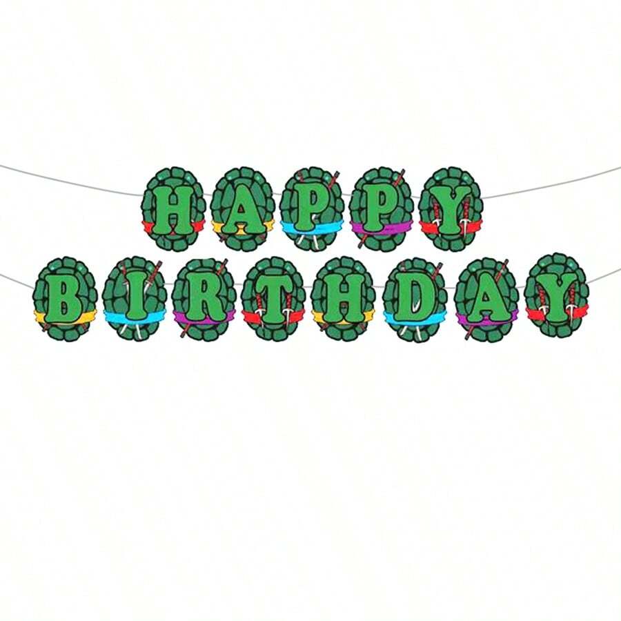 Turtle happy birthday banner turtle shell shape paper banner backdrop for Teenage Mutant turtle theme birthday party decoration baby shower decoration