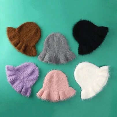 1pc Maillard Bucket Hat, Warm Knitted Hat With Earflap, Couple Cap, Outdoor Riding Cold-Proof Cap, Knitted Cap, Winter Cap