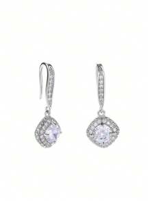 一对优雅的立方氧化锆水滴耳环，适合女性佩戴，是婚礼、订婚、周年纪念、派对、情人节以及母亲节的理想礼物。 - 銀色 - 查看 5