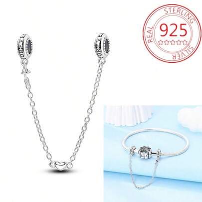1 pieza Cadena con forma de corazón de plata S925 para pulsera de 3mm, colgante de cuentas DIY para mujer adecuado para uso diario y regalos de festivales y San Valentín