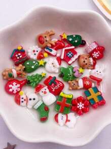 40个随机混合树脂迷你彩色雪人树圣诞老人礼盒钱袋手套袜子雪花鹿屋平底圣诞摆件美甲DIY剪贴簿配件工艺品