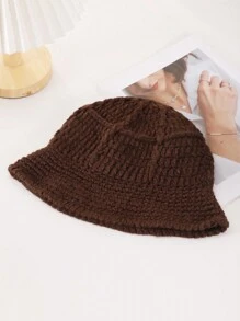 1頂女式簡約針織漁夫帽，秋冬休閒桶帽，手工鉤織針織帽，時尚日常穿著