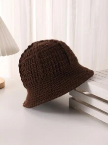1頂女式簡約針織漁夫帽，秋冬休閒桶帽，手工鉤織針織帽，時尚日常穿著