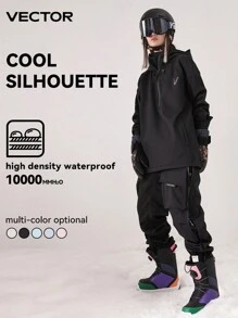 VECTOR MOTION Fleece Ski Jacket Unisex Solid Color Half Zip Windproof, Waterproof, Lightweight, Warm, Breathable, Comfortable And Durable Outerwear For Skiing Ski Outfits - Black - View 3