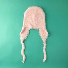 1 件裝男女仿羊絨動物青蛙形多色袖口針織帽子,保暖冬季頭飾,帶護耳和帽簷,適合戶外活動,如騎馬、釣魚或時尚用途 - 粉色 - 查看 5